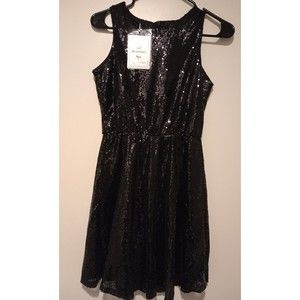 NWT LBD Belongsci Black Sequin Sleeveless Mini Dress, Size Small
